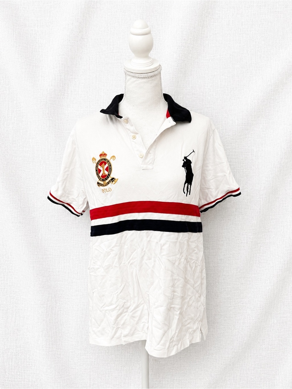 Polo by Ralph Lauren White Polo Shirt with Red and Navy Stripes